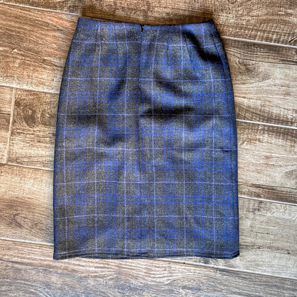 Harve Benard VTG Women Dark Academia Wool Plaid Pencil Skirt,Blue Gray,4 - Picture 4 of 6